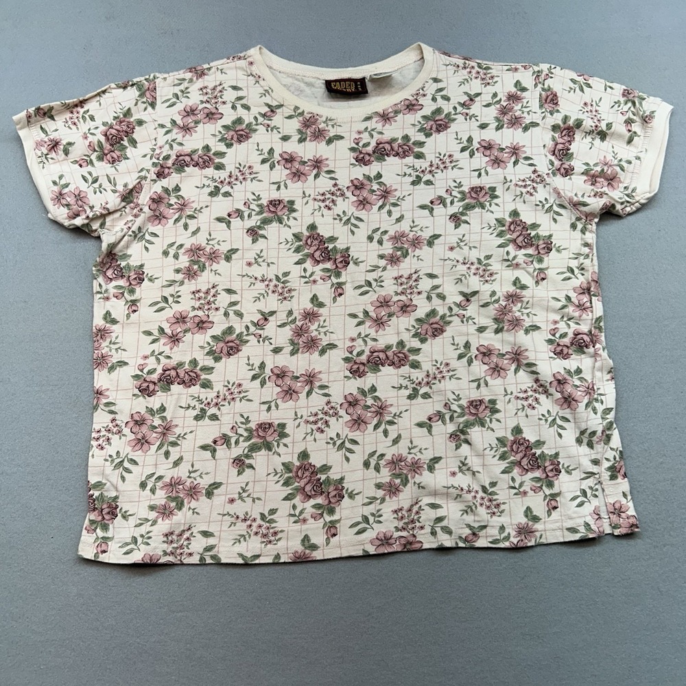 VTG 90s Faded Glory Classic Cotton Fit Floral Tee Shirt W Sz L Granny Cottage